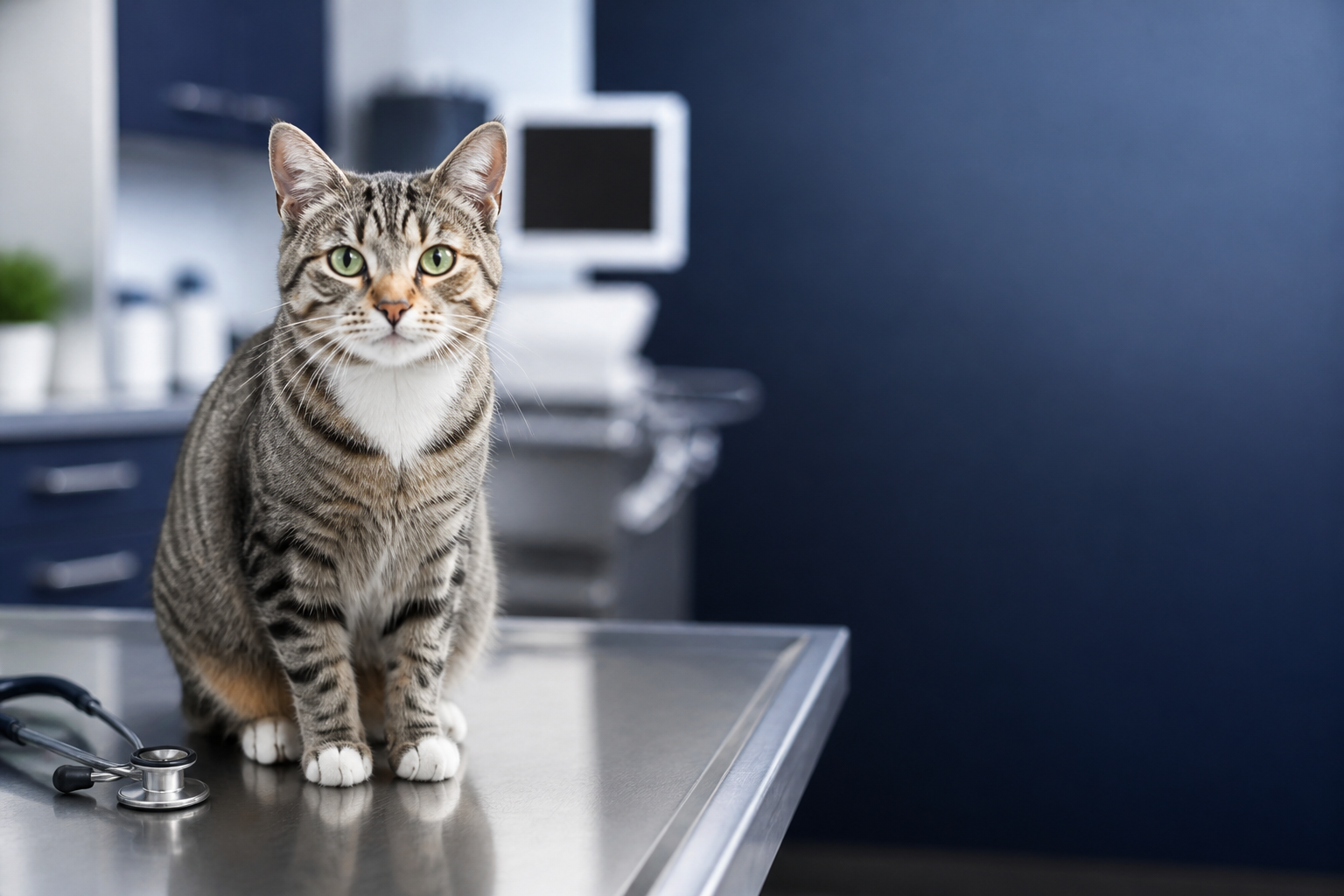 Gato en consulta veterinaria moderna
